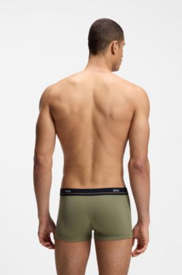 Five-pack of stretch-cotton trunks with logo waistbands, Grey / Green / Blue / Black