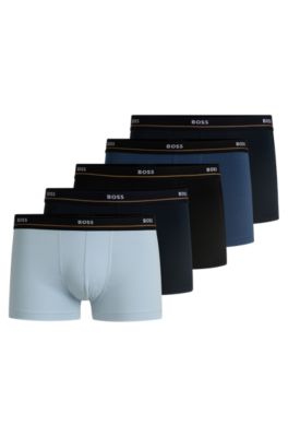 Set van vijf korte boxers met logotailleband van stretchkatoen, Zwart  /  blauw