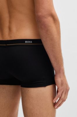 Paquete de cinco calzoncillos de algod&oacute;n el&aacute;stico con logos en la cintura, Negro  /  Azul