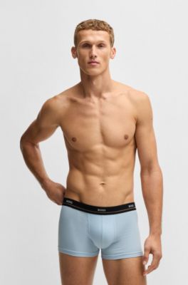 Lot de cinq boxers courts en coton stretch avec taille logot&eacute;e, Noir  /  Bleu
