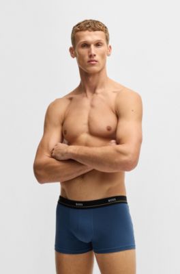 Five-pack of stretch-cotton trunks with logo waistbands, Black  /  Blue