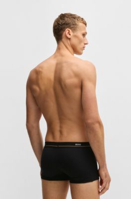 Lot de cinq boxers courts en coton stretch avec taille logot&eacute;e, Noir  /  Bleu