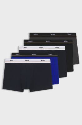 Five-pack of stretch-cotton trunks with logo waistbands, Black / Grey / Blue