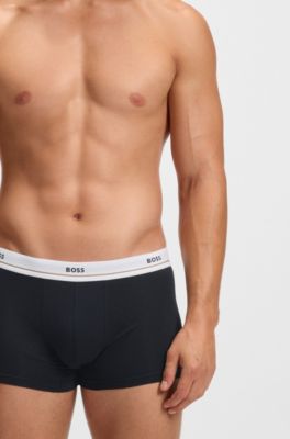 Five-pack of stretch-cotton trunks with logo waistbands, Black / Grey / Blue