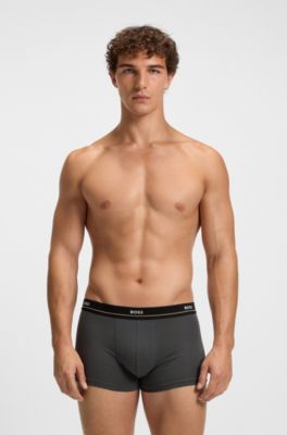 Five-pack of stretch-cotton trunks with logo waistbands, Black / Grey / Blue