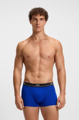 Five-pack of stretch-cotton trunks with logo waistbands, Black / Grey / Blue
