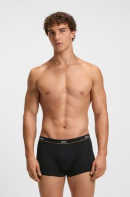 Five-pack of stretch-cotton trunks with logo waistbands, Black / Grey / Blue