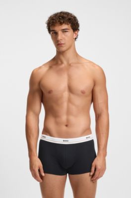 Five-pack of stretch-cotton trunks with logo waistbands, Black / Grey / Blue