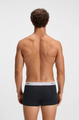 Five-pack of stretch-cotton trunks with logo waistbands, Black / Grey / Blue