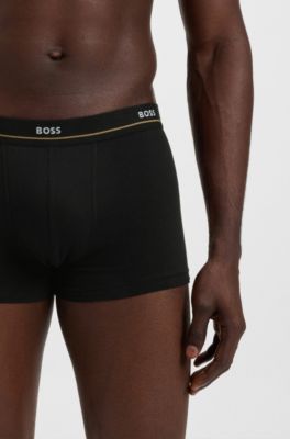 Five-pack of stretch-cotton trunks with logo waistbands, Black / Grey / Blue