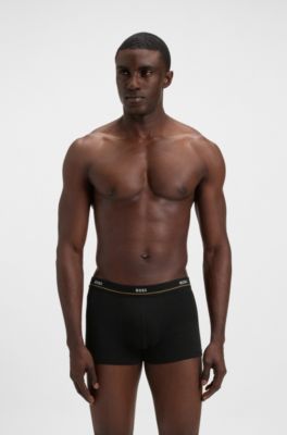 Five-pack of stretch-cotton trunks with logo waistbands, Black / Grey / Blue