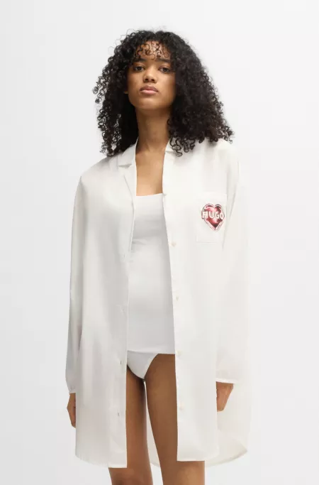 Cotton-poplin night shirt with heart logo print