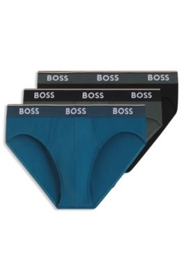 Three-pack of stretch-cotton briefs with logo waistbands, Black / Grey / Blue