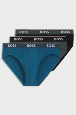 Three-pack of stretch-cotton briefs with logo waistbands, Black / Grey / Blue