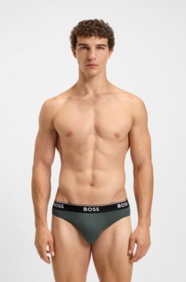 Three-pack of stretch-cotton briefs with logo waistbands, Black / Grey / Blue