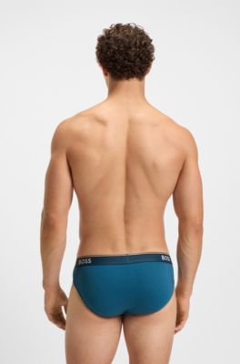 Three-pack of stretch-cotton briefs with logo waistbands, Black / Grey / Blue