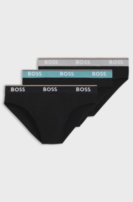 Three-pack of stretch-cotton briefs with logo waistbands, Black