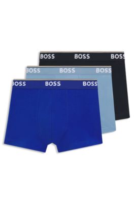 Three-pack of stretch-cotton trunks with logo waistbands, Blue