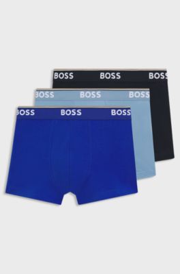 Three-pack of stretch-cotton trunks with logo waistbands, Blue
