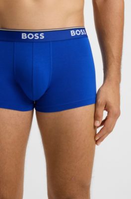 Three-pack of stretch-cotton trunks with logo waistbands, Blue