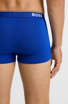 Three-pack of stretch-cotton trunks with logo waistbands, Blue