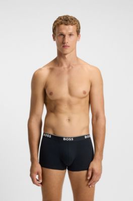 Three-pack of stretch-cotton trunks with logo waistbands, Blue