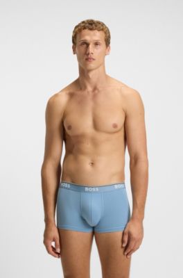 Three-pack of stretch-cotton trunks with logo waistbands, Blue
