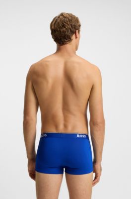 Three-pack of stretch-cotton trunks with logo waistbands, Blue