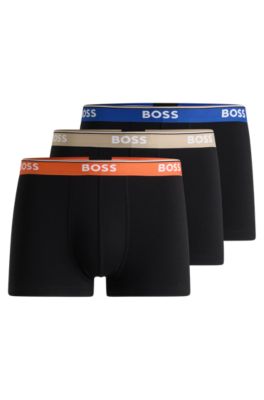 Three-pack of stretch-cotton trunks with logo waistbands, Black