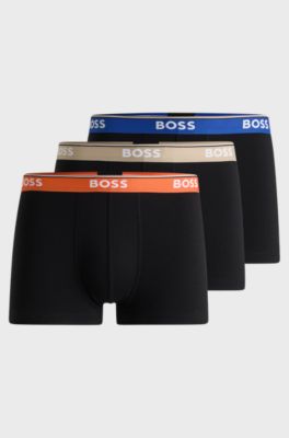 Three-pack of stretch-cotton trunks with logo waistbands, Black