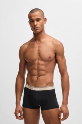 Three-pack of stretch-cotton trunks with logo waistbands, Black