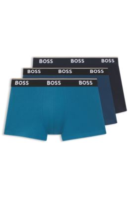 Three-pack of stretch-cotton trunks with logo waistbands, Blue