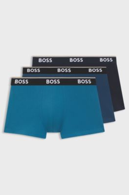 Three-pack of stretch-cotton trunks with logo waistbands, Blue
