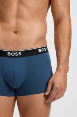 Three-pack of stretch-cotton trunks with logo waistbands, Blue