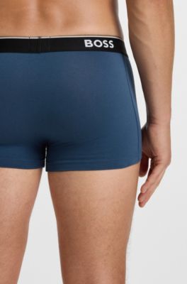 Three-pack of stretch-cotton trunks with logo waistbands, Blue