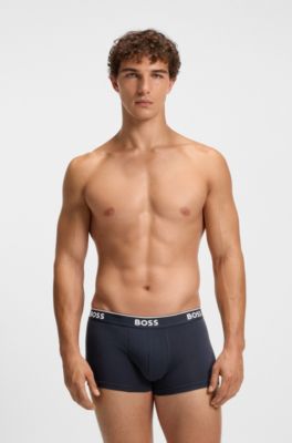 Three-pack of stretch-cotton trunks with logo waistbands, Blue