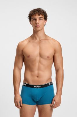 Three-pack of stretch-cotton trunks with logo waistbands, Blue