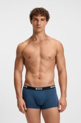 Three-pack of stretch-cotton trunks with logo waistbands, Blue
