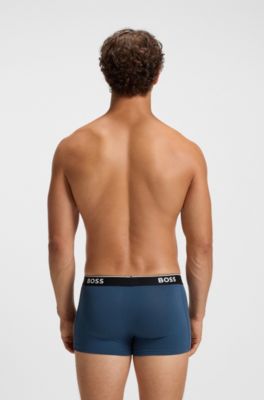 Three-pack of stretch-cotton trunks with logo waistbands, Blue