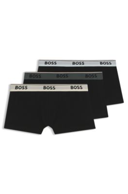 Three-pack of stretch-cotton trunks with logo waistbands, Black