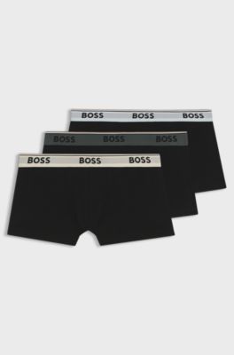 Three-pack of stretch-cotton trunks with logo waistbands, Black