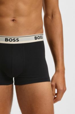 Three-pack of stretch-cotton trunks with logo waistbands, Black