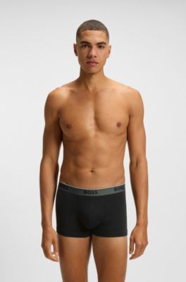Set van drie korte boxers van stretchkatoen met logotailleband, Zwart