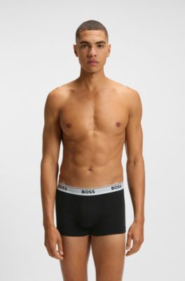 Set van drie korte boxers van stretchkatoen met logotailleband, Zwart