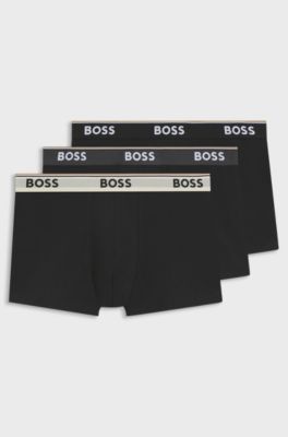 Set van drie korte boxers van stretchkatoen met logotailleband, Zwart