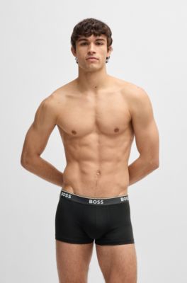 Set van drie korte boxers van stretchkatoen met logotailleband, Zwart