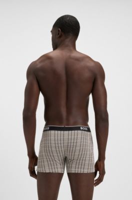 Three-pack of stretch-cotton boxer briefs with logos, Black / Beige