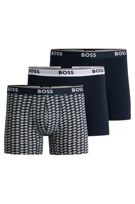 Three-pack of stretch-cotton boxer briefs with logos