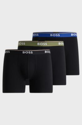 Dreierpack eng anliegende Boxershorts aus Stretch-Baumwolle mit Logos, Schwarz