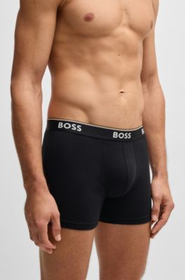 Three-pack of stretch-cotton boxer briefs with logos, Black